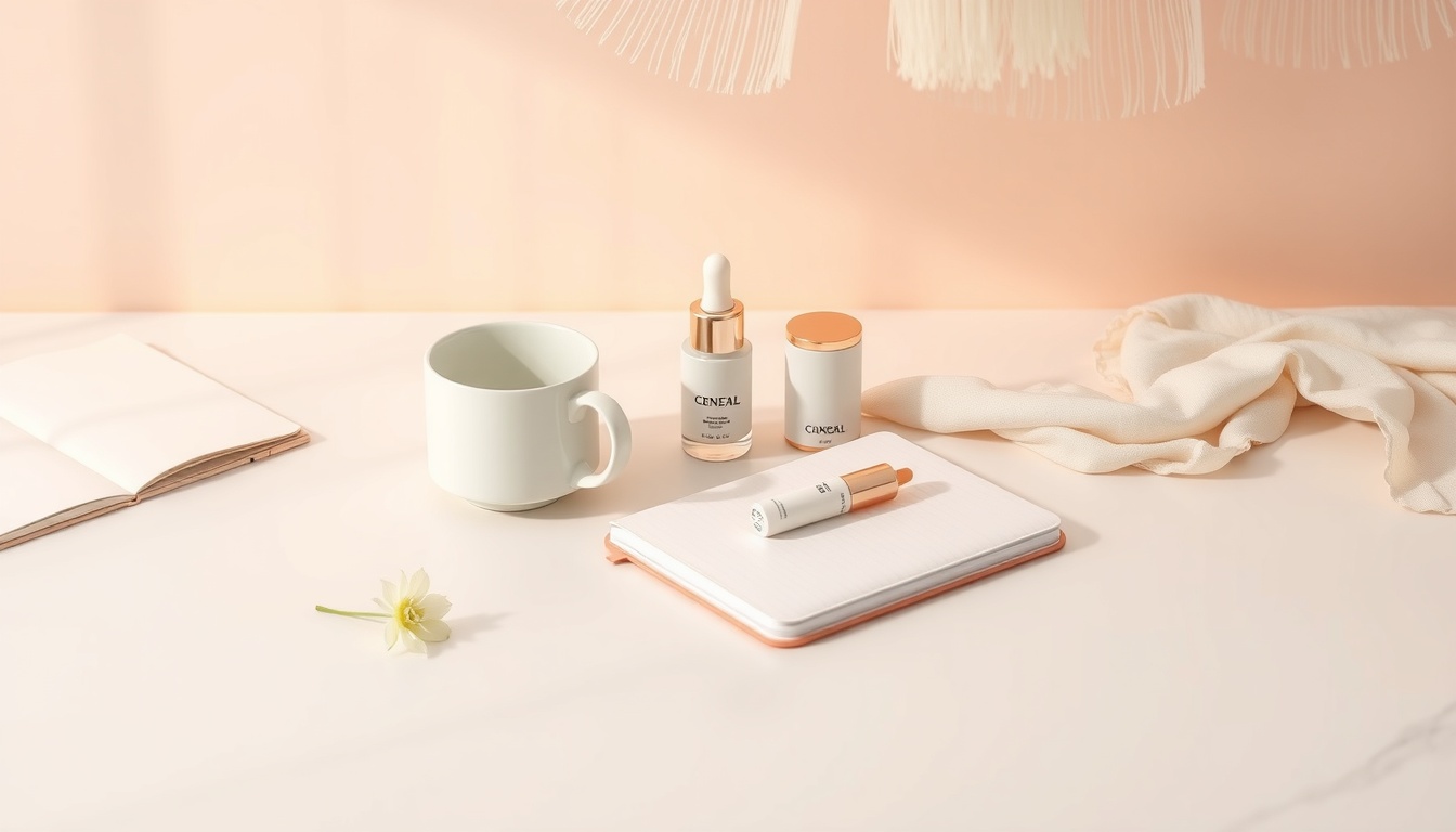 미니멀 라이프 - flat lay of minimal lifestyle items – white mug, small plant, notebook on clean white desk, minimal life concept