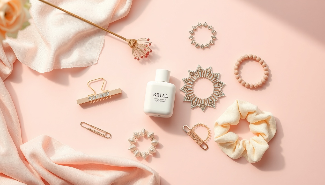 헤어 스타일 - flat lay of various hair accessories including clips, scrunchies, and hair bands in pastel colors, trendy hair style accessories 2026