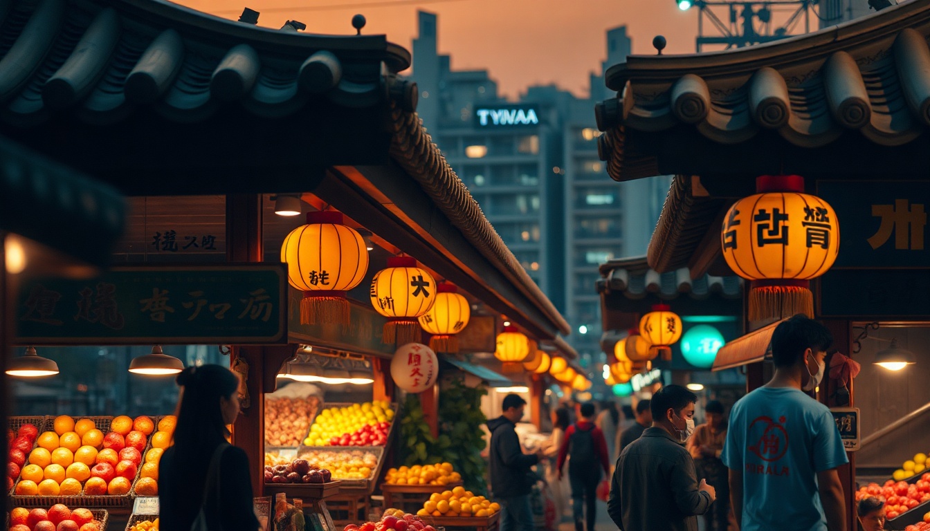 주말 옥영숙의 - Korean traditional market stalls with local produce and seasonal fruits, travel in Jinyeong-eup Gimhae, overhead view