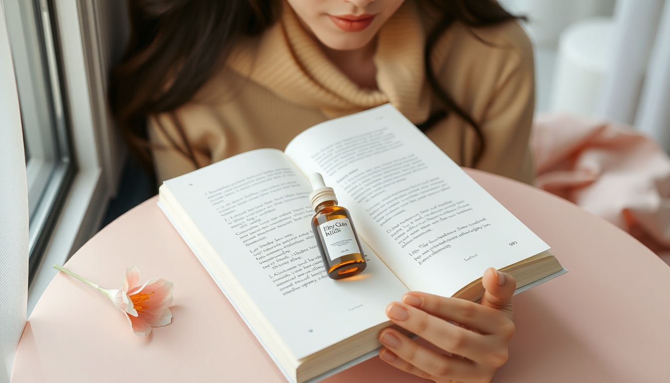 독서 추천 - Korean woman upper body shot with face visible, reading a book by window with warm sunlight, cozy book reading concept, natural hands