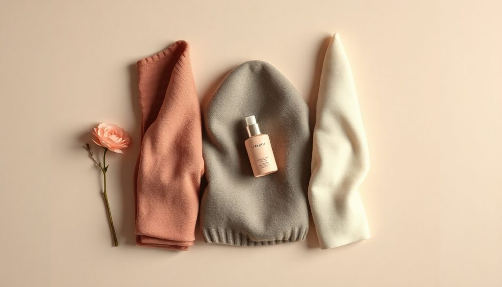 겨울 코디 - flat lay of winter fashion items including cozy knit sweater, wool coat, and scarf on white background, winter outfit styling concept