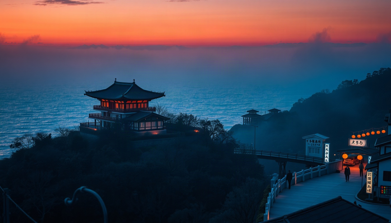 진도군 진도 - aerial view of Jindo Island coastline with blue sea and traditional Korean village, scenic travel destination