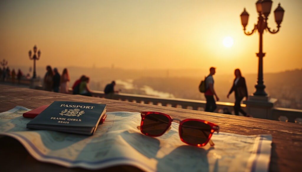 여기어때 스페인 - flat lay of Spain travel essentials including passport, map, sunglasses and sunflowers on white background, Hola Spain travel concept