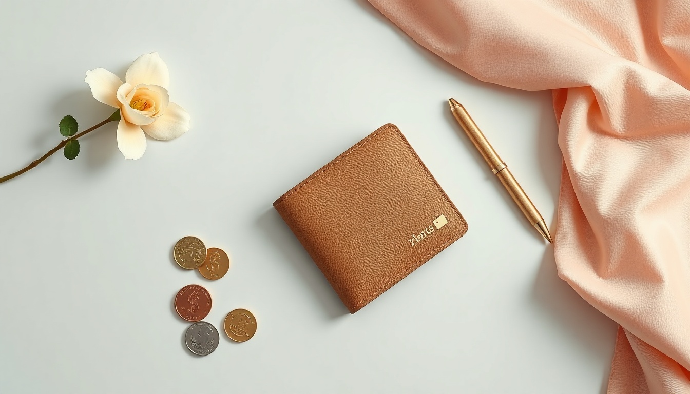 생활비 절약 - flat lay of wallet, coins, notebook and pen on white desk, household budget saving concept
