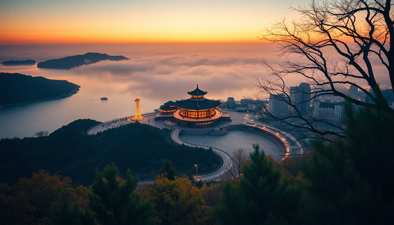 트래블투데이 전남도 - aerial view of Jeollanam-do summer landscape with sea and forest in South Korea, travel destination concept