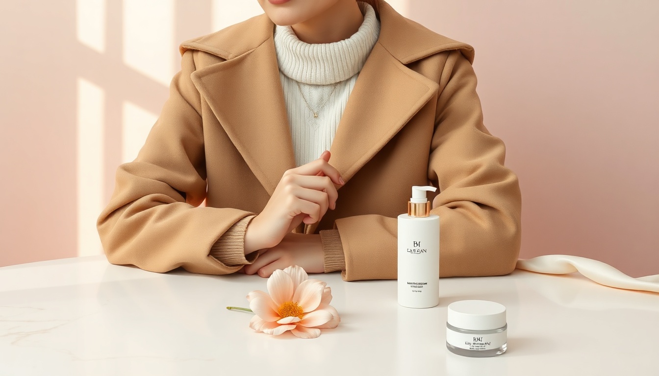 가을 코디 - Korean woman full body shot with face visible, wearing camel coat and white knit sweater, autumn street fashion, natural hands