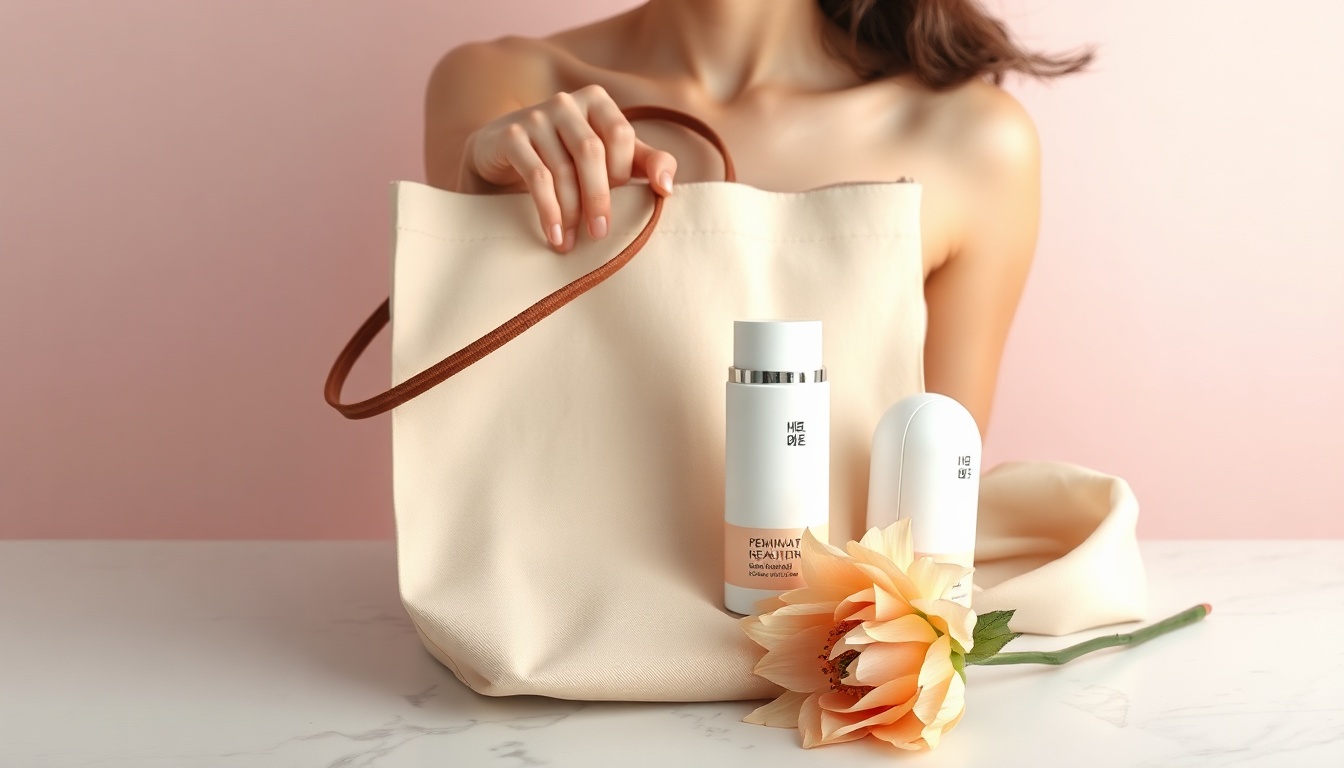 친환경 생활 - Korean woman upper body shot with face visible, holding a reusable tote bag and eco-friendly products with a warm smile, sustainable lifestyle concept, natural lighting