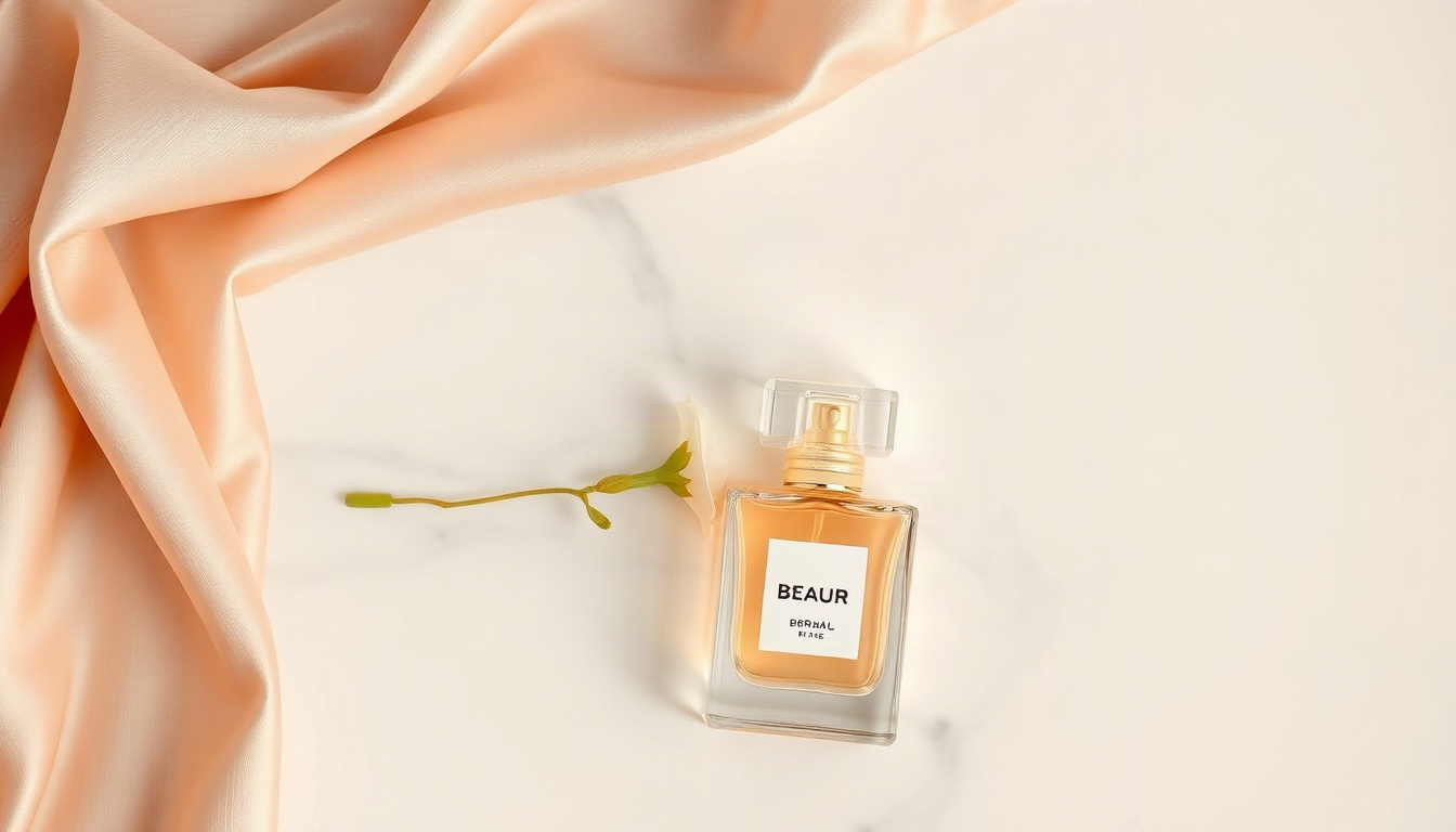 향수 추천 - Korean woman upper body shot with face visible, smiling and holding perfume bottle in bright spring setting, natural hands