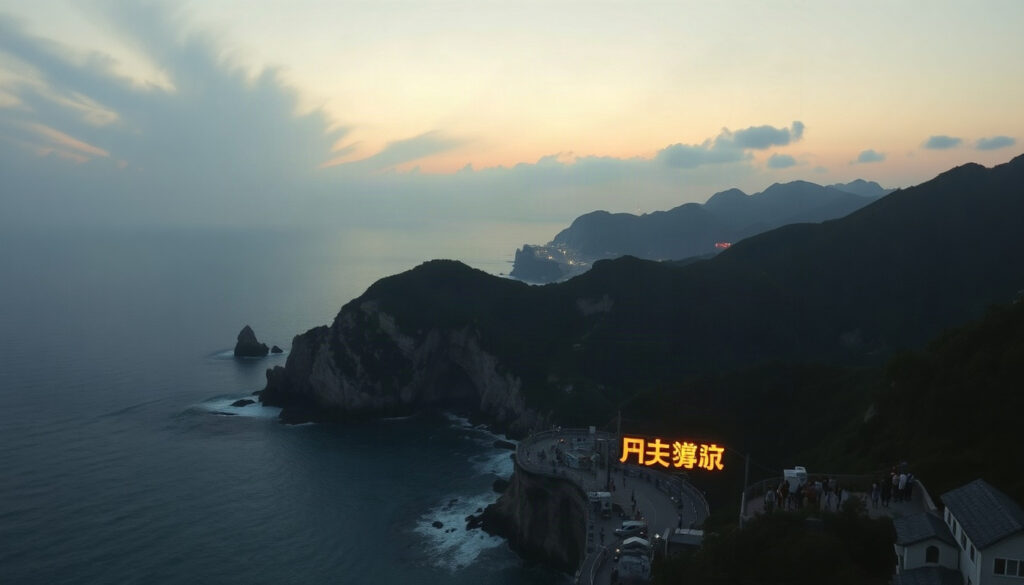 여에스더 남편 - aerial view of Jeju Island coastline with rocky cliffs and blue ocean, travel safety concept