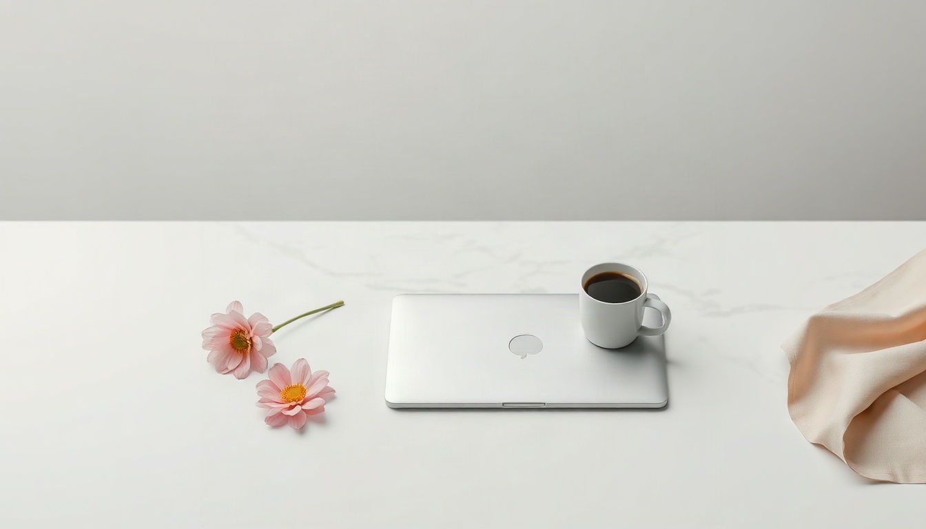 노트북 추천 - flat lay of modern laptop on white desk with coffee cup and notebook, laptop recommendation concept