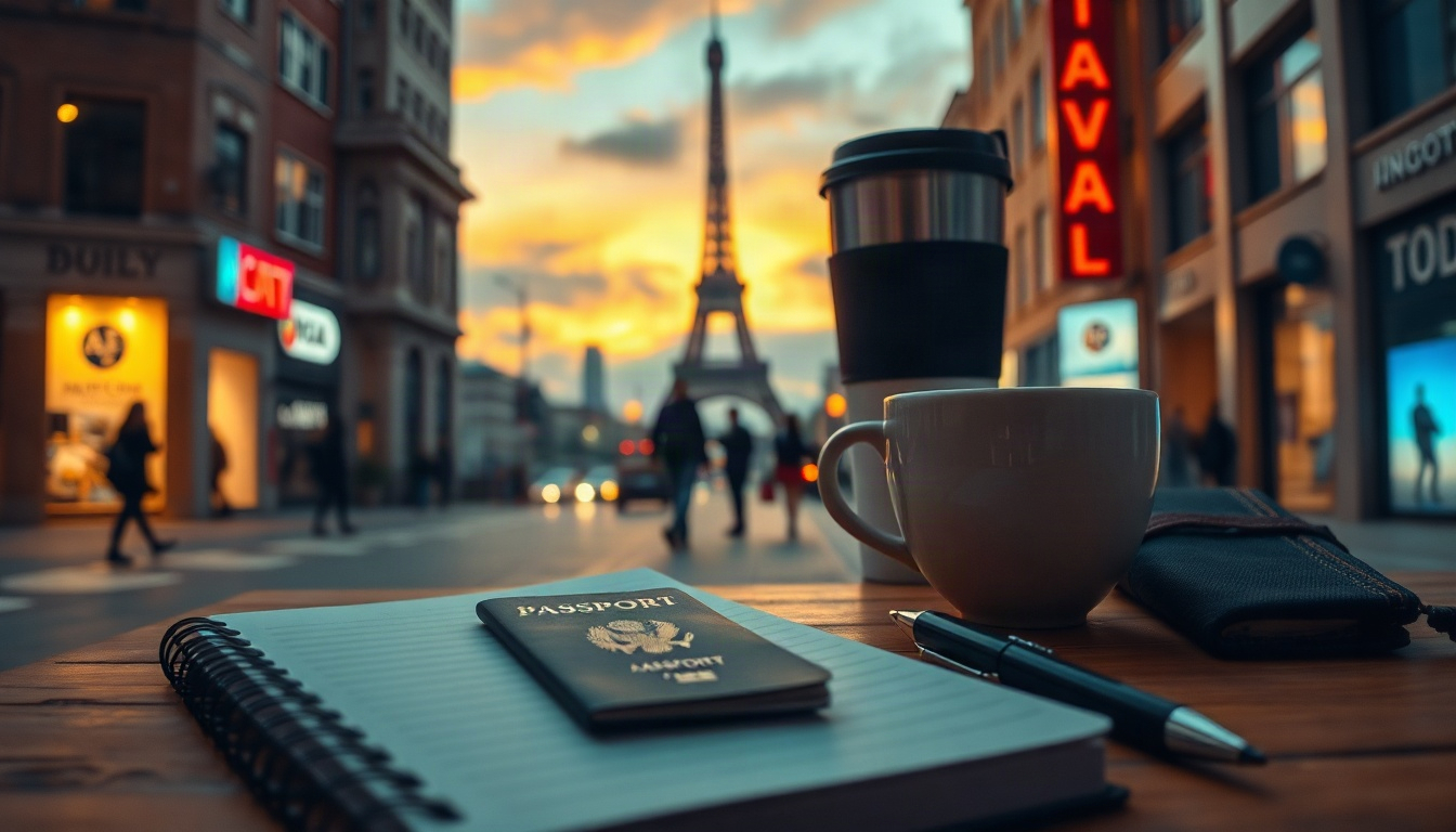 잘먹잘살 에듀윌 - flat lay of travel essentials - notebook, passport, coffee cup and study materials on white desk, travel and learning lifestyle concept