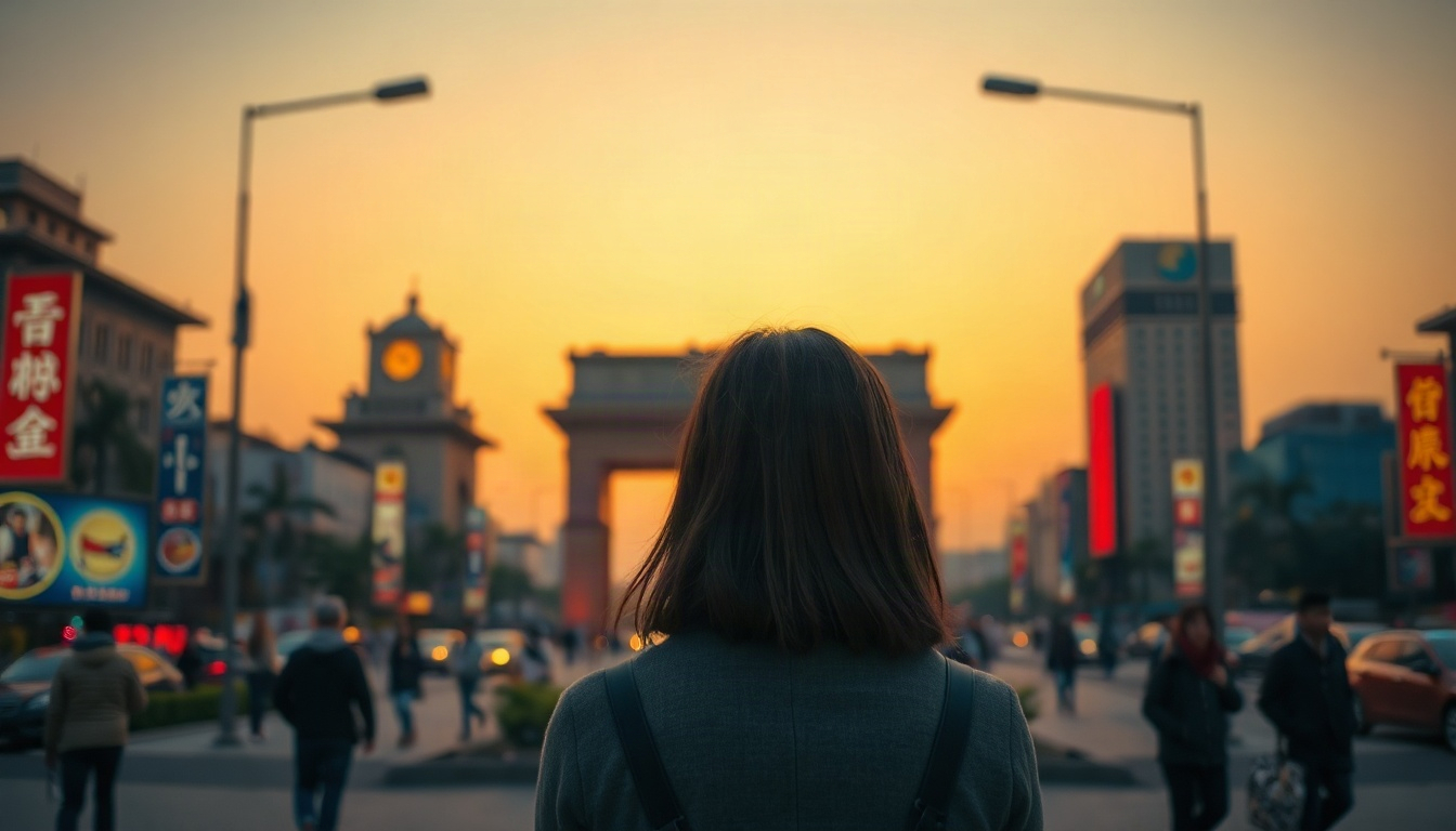 여기어때 스페인 - upper body shot of Korean woman traveler with face visible standing in front of Sagrada Familia in Barcelona Spain, warm sunny day natural hands holding camera