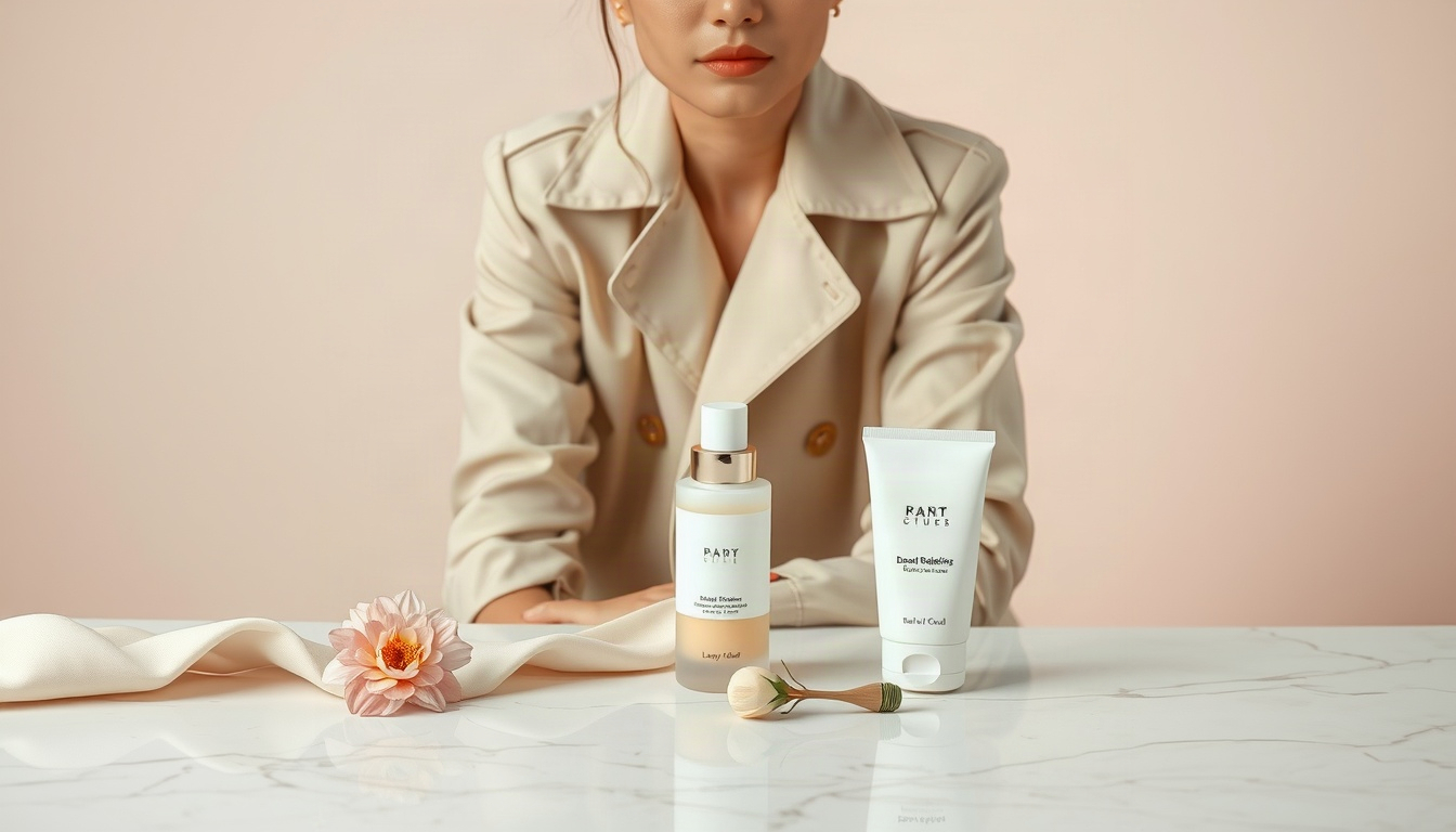 봄 코디 - Korean woman full body shot with face visible, wearing beige trench coat over pastel knit and wide trousers, walking on sunny street with cherry blossoms, spring outfit style