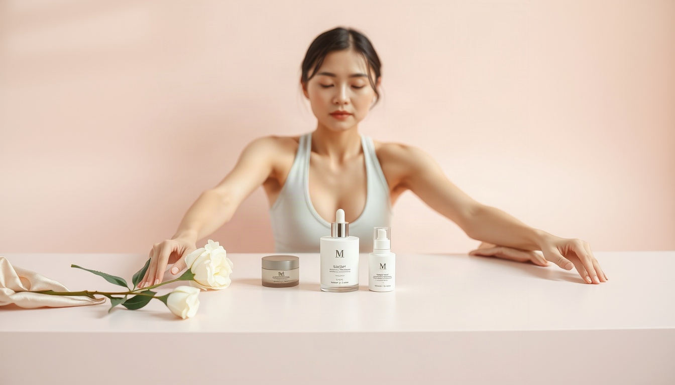 홈트 루틴 - Korean woman full body shot with face visible, doing home workout routine stretching on yoga mat in cozy living room with warm lighting