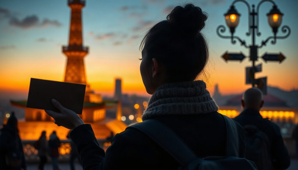 혼자 여행 - Korean woman traveling alone upper body shot with face visible, holding warm coffee by a train window with autumn scenery, solo travel mood, natural hands