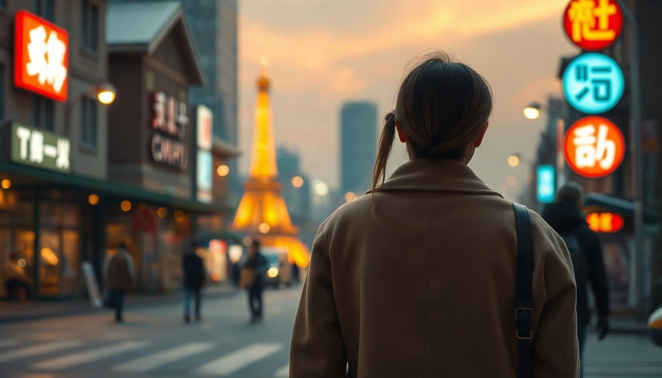 겨울 코디 - Korean woman full body shot with face visible, wearing camel wool long coat and cream turtleneck knit on winter city street, winter coordination outfit, natural hands