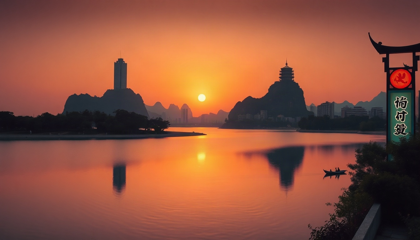 동네 바퀴 - Maisan twin peaks reflected in calm lake at autumn sunset, Jinan neighborhood walk travel scenery, golden foliage, no people